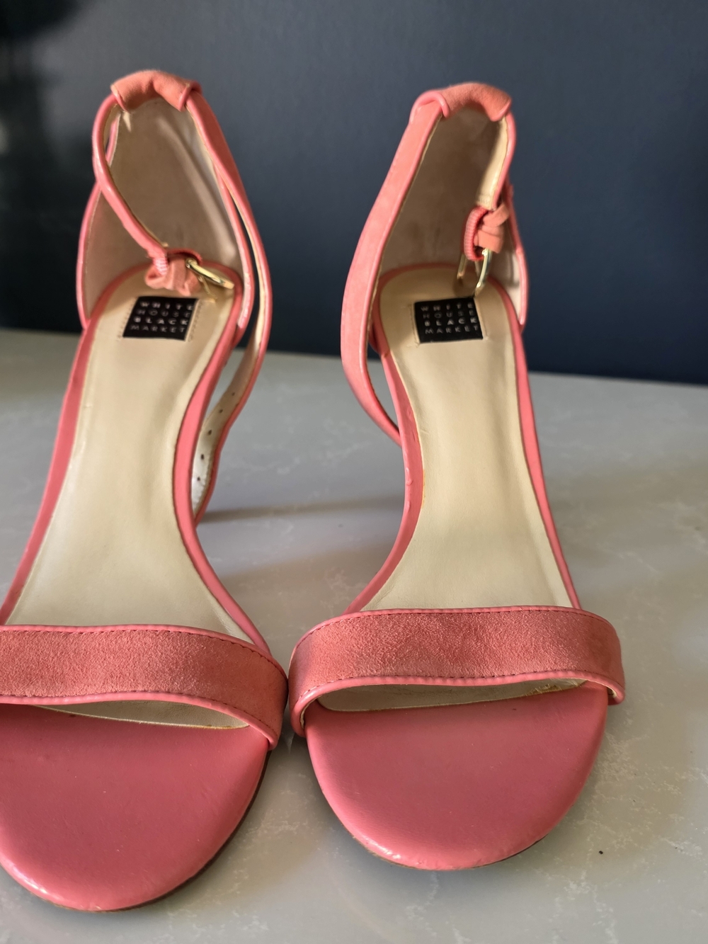 White House Black Market Coral Pink Ankle-Strap Heels